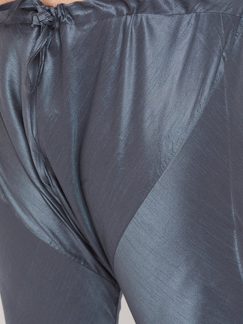 Vastramay Men's Plus Size Grey Silk Blend Kurta Pyjama Set